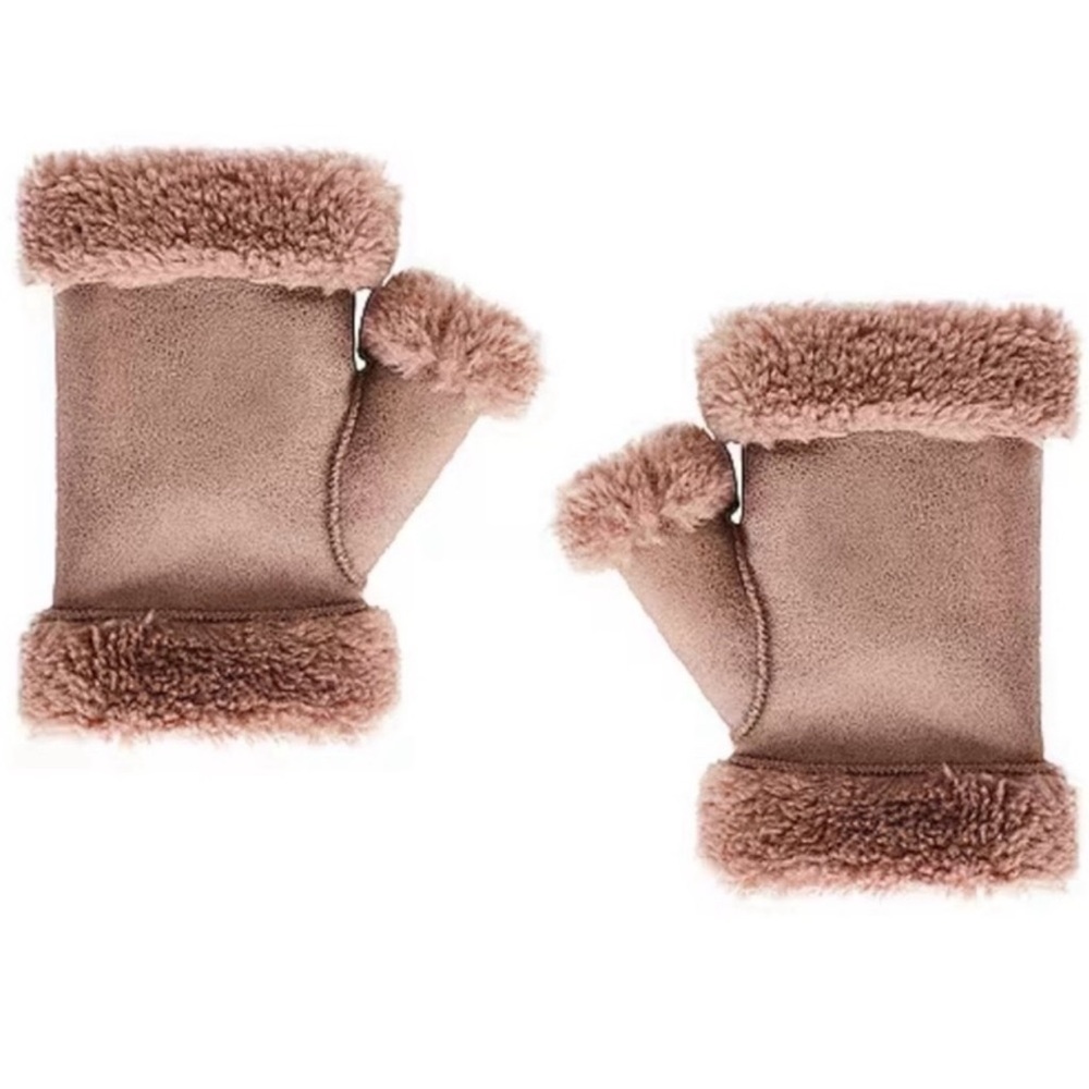 Jakke Faux Shearling Fingerless Gloves Mushroom Brown Taupe NEW Snow Bunny Moon